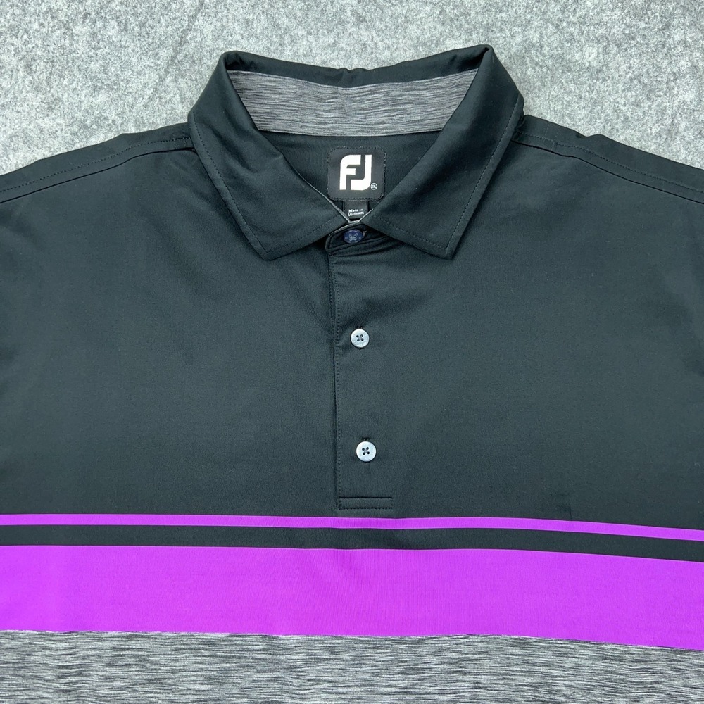 Footjoy Polo Shirt Men 2XL Black Gray Purple Old South Performance Golf Stretch - Picture 3 of 13